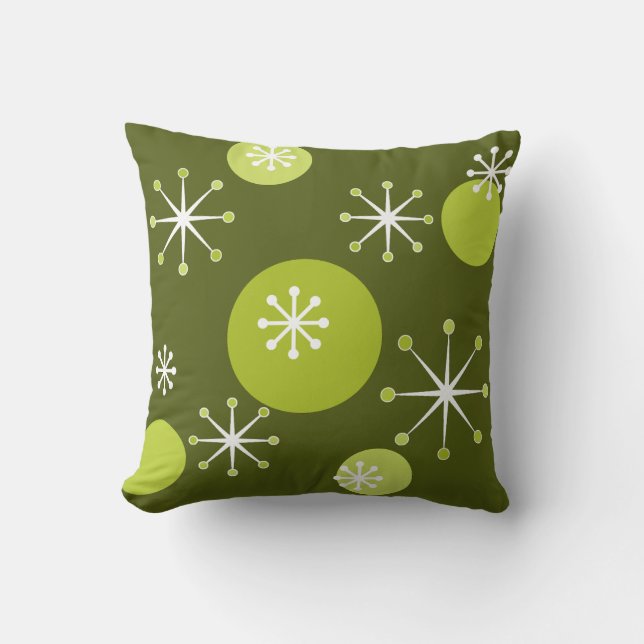 Almofada Starbursts Olive Green da Era Atômica (Frente)