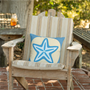 Almofada Starfish azul em um círculo amarelo