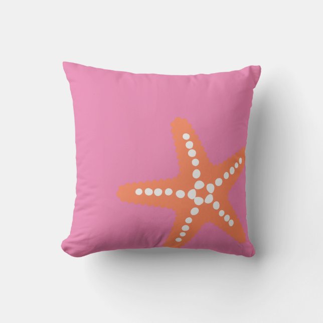 Almofada Starfish Beach Ocean Preppy Pink Orange Divertimen (Frente)
