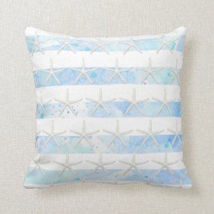 Almofada Starfish Beach Watercolor Strike Blue n White
