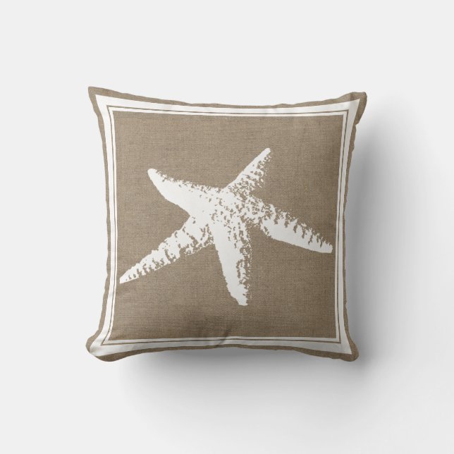 Almofada Starfish Branco Elegante e Burlap Faux (Frente)