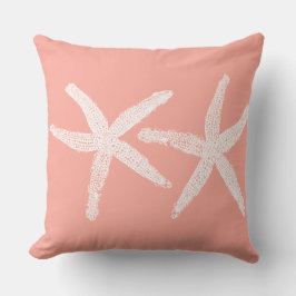 Almofada Starfish Branco Salmão Rosa Laranja Algodão de Pra