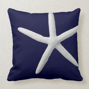 Almofada Starfish branco tropical em praia Marinho azul