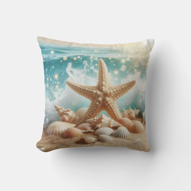 Almofada Starfish Cónico Seashell Tropical Beach Ocean Wave (Frente)
