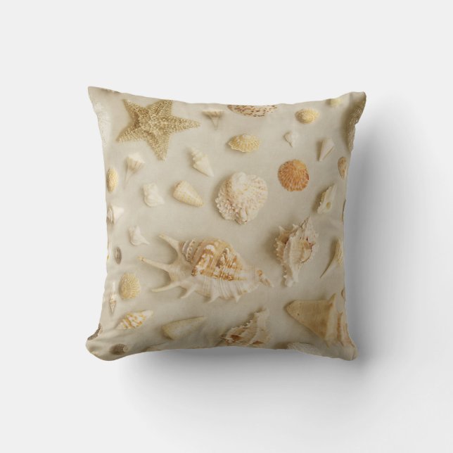 Almofada Starfish e Seashells Coastal Beach Photo Beige (Frente)
