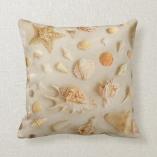 Almofada Starfish e Seashells Coastal Beach Photo Beige