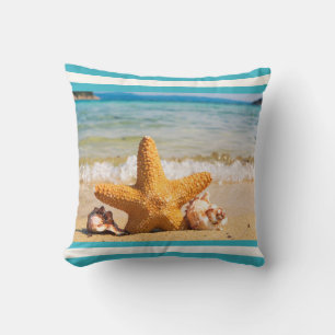 Almofada Starfish e Seashells na praia