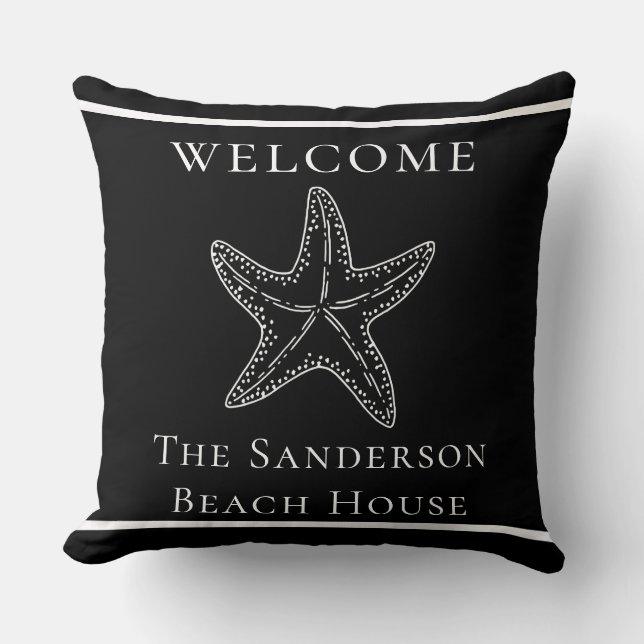 Almofada Starfish Negro Básico Branco Personalizado Moderno (Frente)