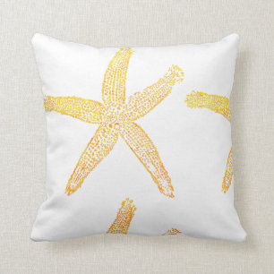 Almofada Starfish Padrão do Tema da Praia Ouro Amarelo Bra