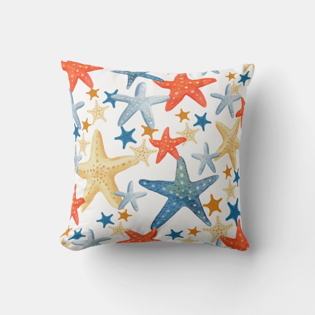 Almofada Starfish Seashell Pattern Blue Orange Coaster (Frente)