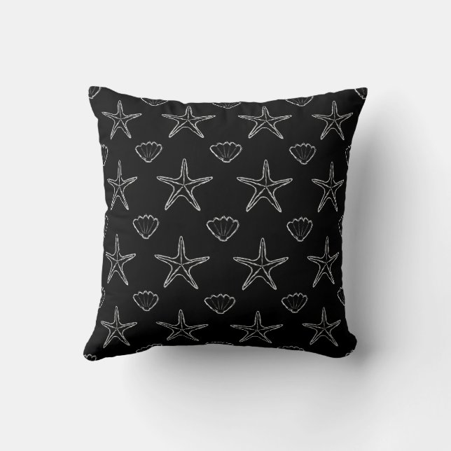 Almofada Starfish Seashell Sketch Patterch Em Preto (Verso)