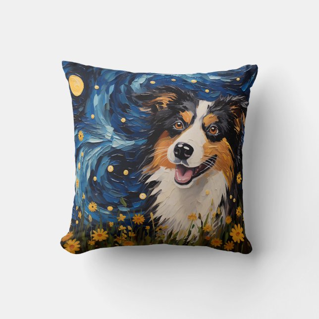Almofada Starry Night Canine Dreamscape - Van Gogh Inspirou (Frente)