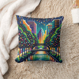 Almofada "Starry Night Cityscape: San Antonio Riverwalk"