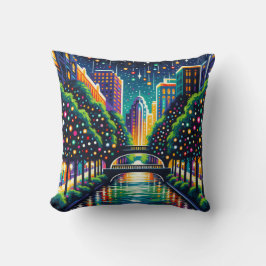 Almofada "Starry Night Cityscape: San Antonio Riverwalk"
