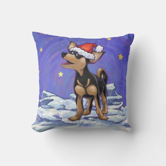 Almofada Starry Night Festivo Chihuhua em Santa Hat (Frente)