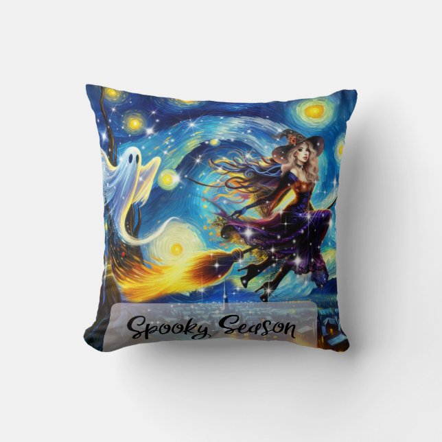 Almofada Starry Night Witchy Halloween Design (Frente)