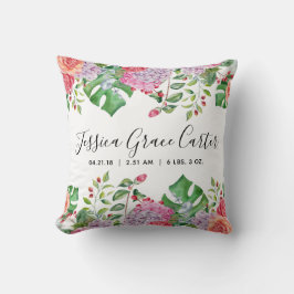 Almofada Stats do nascimento do bebê, decoração floral