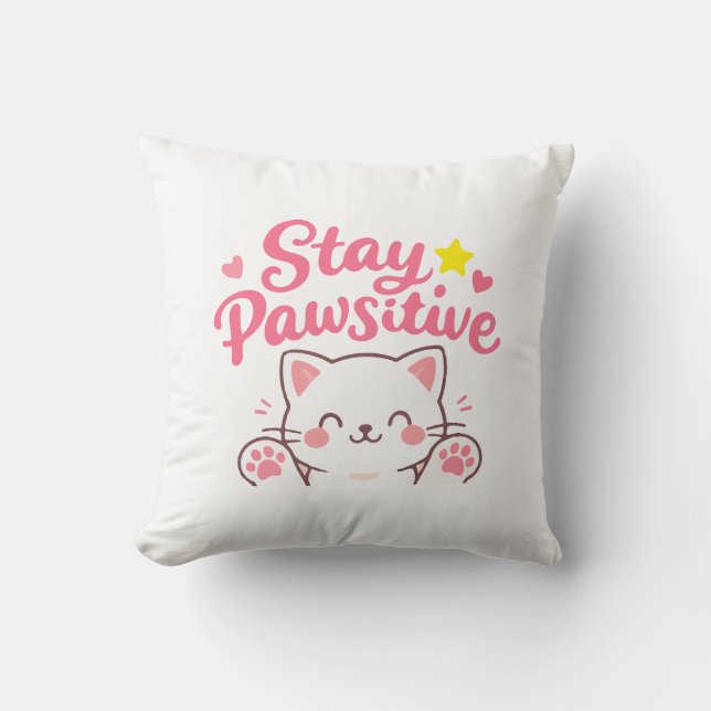 Almofada Stay Pawsitive – Cute Cat Motivational Quote Desig (Frente)