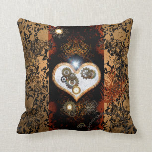 Almofada Steampunk, coração bonito com engrenagens e puls