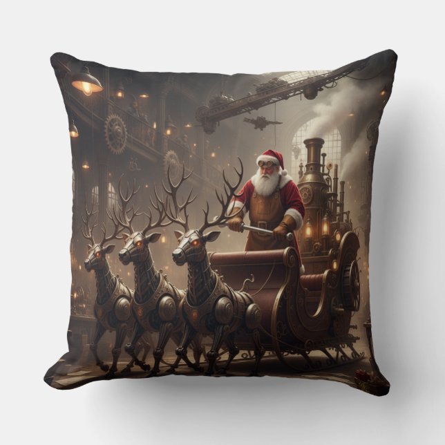 Almofada Steampunk Santa's Dampf-Schlittenfahrt (Frente)
