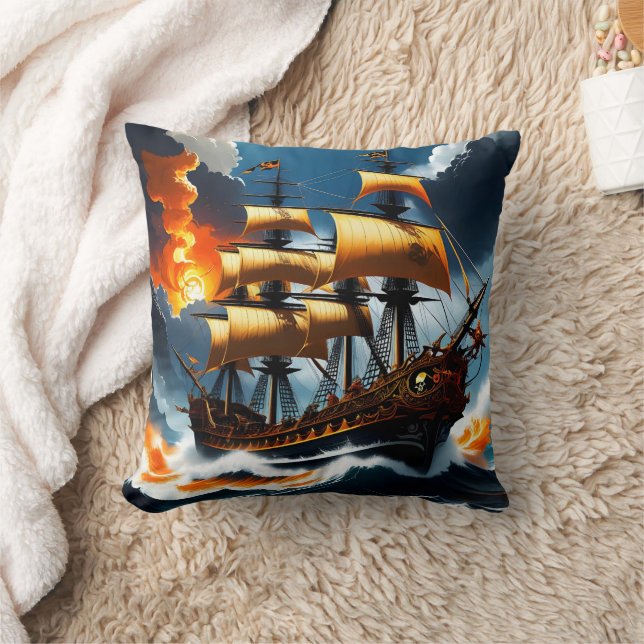 Almofada Stormy Seas com navio pirata em Dusk (Cobertor)