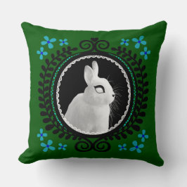 Almofada Strange White Bunny: Green, Blue, & Black 