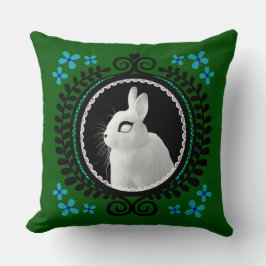 Almofada Strange White Bunny: Green, Blue, & Black
