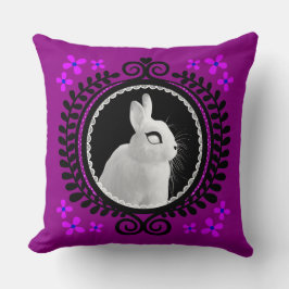 Almofada Strange White Bunny: Magenta, Black & Blue