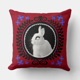Almofada Strange White Bunny: Red, Blue, Pink & Black