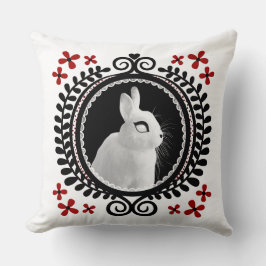 Almofada Strange White Bunny: White, Black & Red