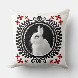 Almofada Strange White Bunny: White, Black & Red Throw Pill