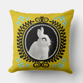 Almofada Strange White Bunny: Yellow, Black, & Light Blue