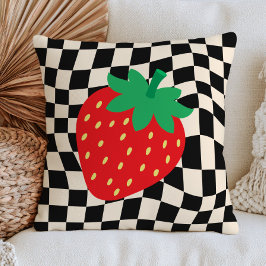 Almofada Strawberry Design on Checkered Pattern Retro Fruit