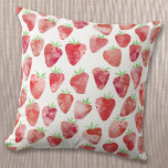 Almofada Strawberry Watercolor<br><div class="desc">Padrão delicioso de cor de água de morango em vermelho,  rosa e branco. Arte original de Nic Squirrell.</div>