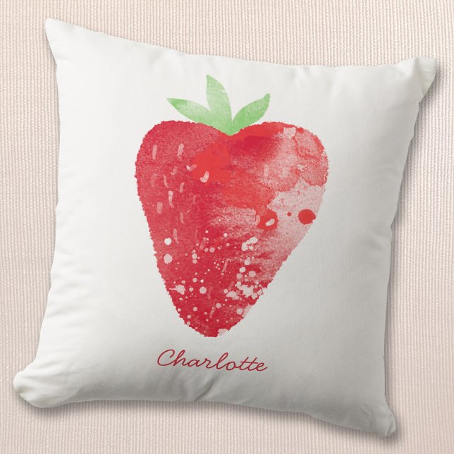 Almofada Strawberry Watercolor Personalizada (Criador carregado)