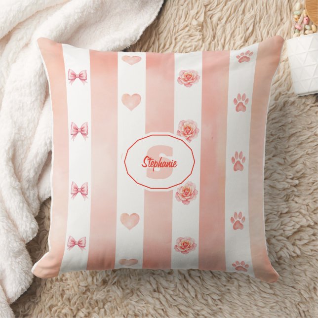 Almofada Stripe rosa e branca - Corações, Rosa, Impressão d (Cobertor)