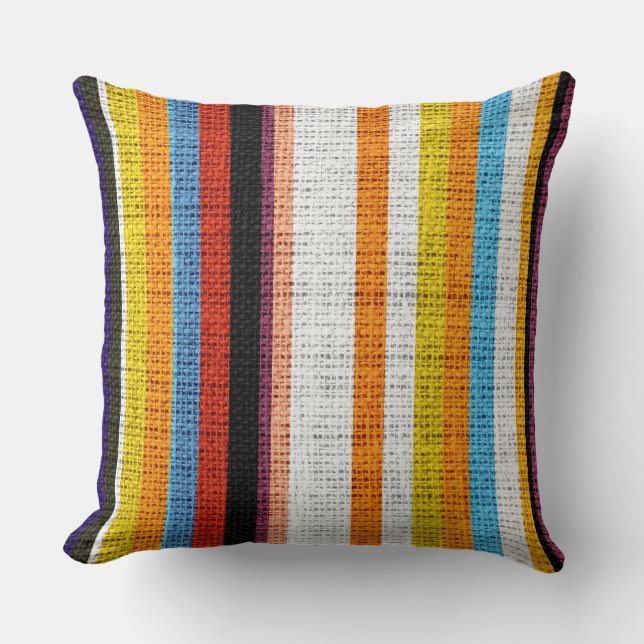 Almofada Stripes Coloridas Burlap Linen Rustic Jute #4 (Frente)