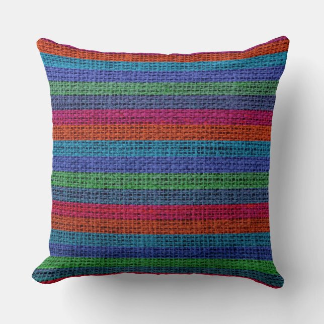 Almofada Stripes Coloridas Burlap Linen Rustic Jute #6 (Frente)