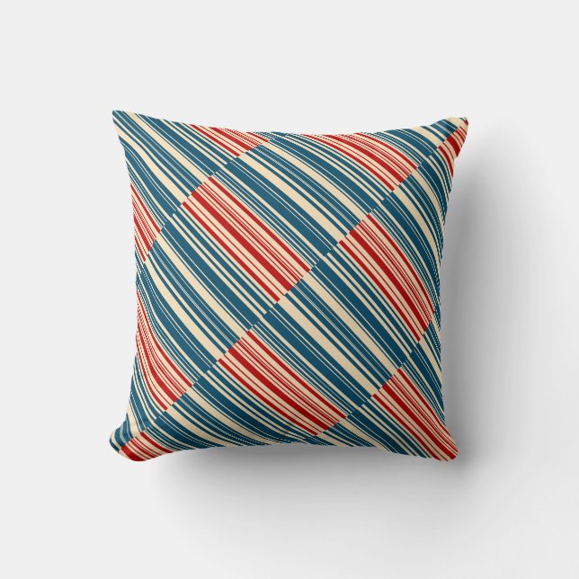 Almofada Stripes de bege azul vermelho (Frente)