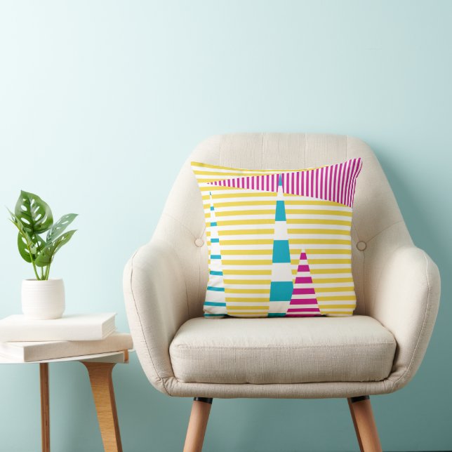 Almofada Stripes em Stripes - Turquesa, Amarelo e Rosa (Cadeira)