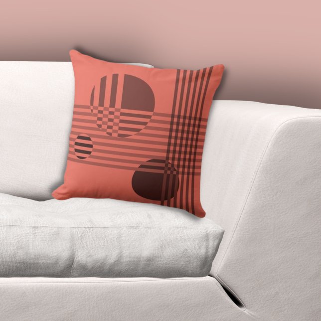 Almofada Stripes Geométricas Diversas e Círculos Padrão Ros (Fun Geometric Stripes & Circles Pattern Pink Throw Pillow)