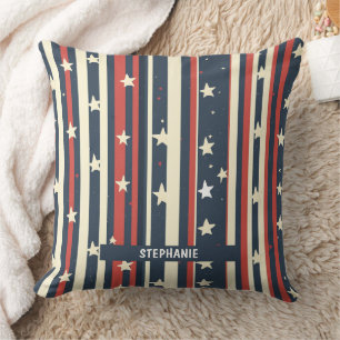 Almofada Stripes Vermelhos, Brancos e Azuis com Estrelas (2