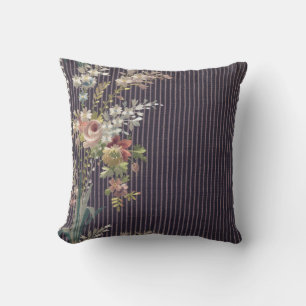 Almofada Stripes Vintage Floral Cushion Brocade Elegante