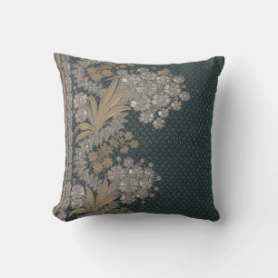 Almofada Stripes Vintage Floral Legant Brocade Azul Dourado
