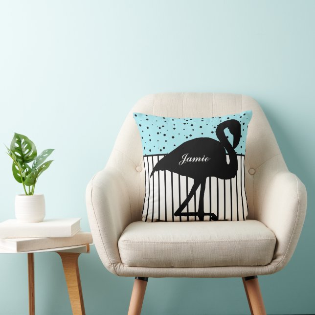 Almofada Strits e pontos Moderno Flamingo Black Aqua Branco (Cadeira)