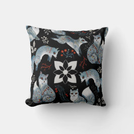 Almofada  Stylized blue foxes with intricate floral designs