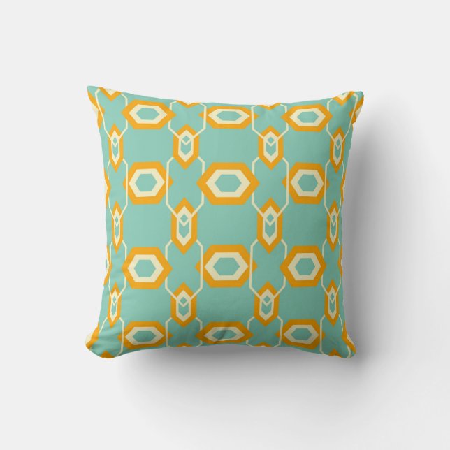 Almofada Stylized geometric pattern in bold orange hexagon (Frente)