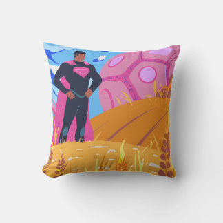 Almofada Stylized Superhero in Field with Alien Object