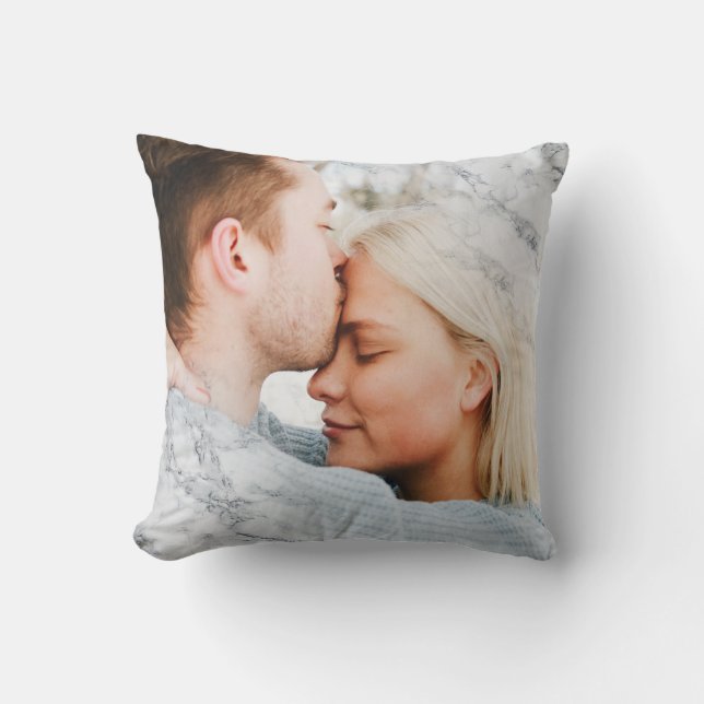 Almofada Sua Foto: Marble Branco Personalizado (Frente)