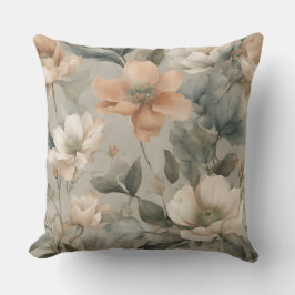 Almofada Suave Floral Impresso em Verde Sage Laranja Pálido